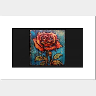 Offset Tiled Art Brut Orange Rose Pattern Posters and Art